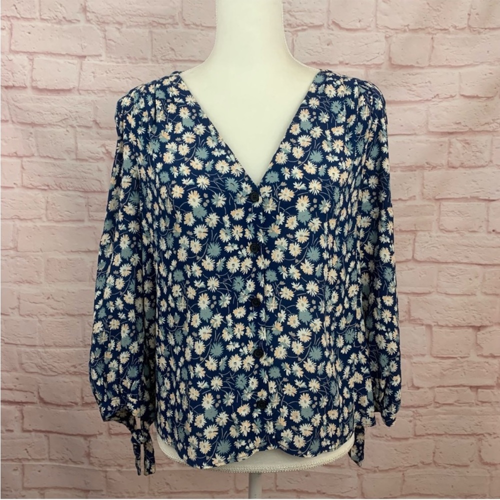 Madewell womens button down tie sleeve floral blouse size Med